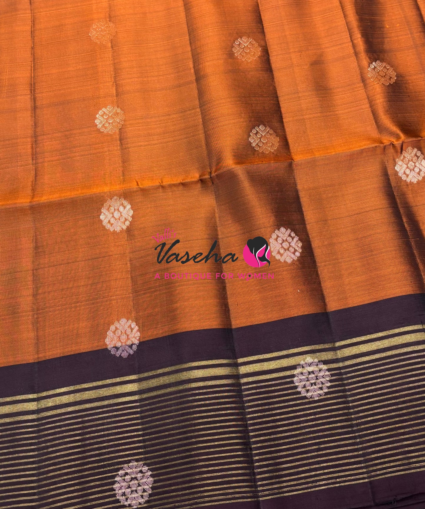 Half Mixed  Soft Silk Saree - (1.75 warp) Rust Orange & Wine Brown - VVPSS090