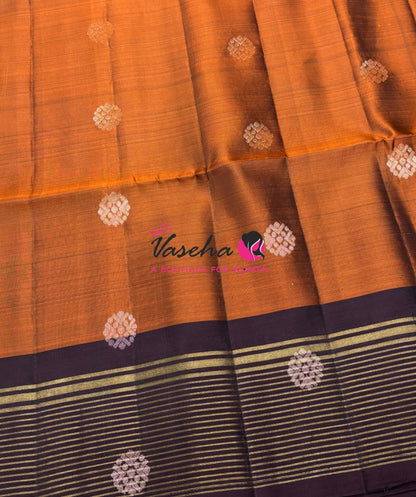 Half Mixed  Soft Silk Saree - (1.75 warp) Rust Orange & Wine Brown - VVPSS090