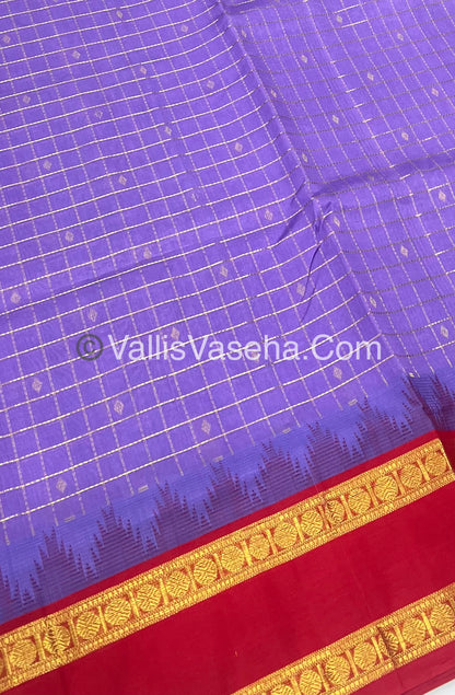 Pure Korvai Silk Cotton Saree - Lavender With Red - VVKSC020