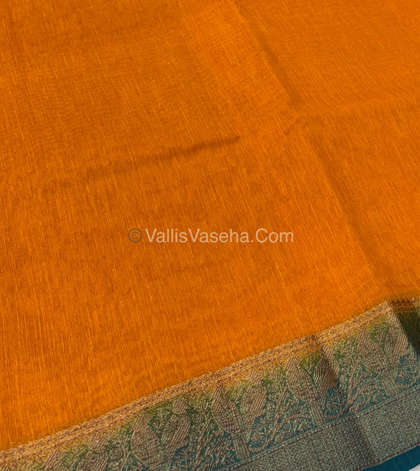 Bamboo Silk Saree - Yellow With Blue Shade - VVBSS005