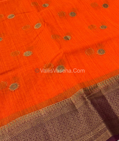 Bamboo Silk Saree  - Orange with Brown Shade - VVBSS001