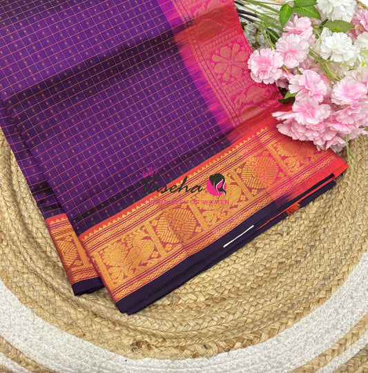 Pure Silk Cotton Saree - Purple With Pink - Lakshadeepam Design - VVPLD001