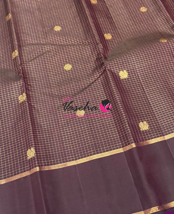 Pure Kanchipuram Silk Saree - Brown Shade - VVPS100