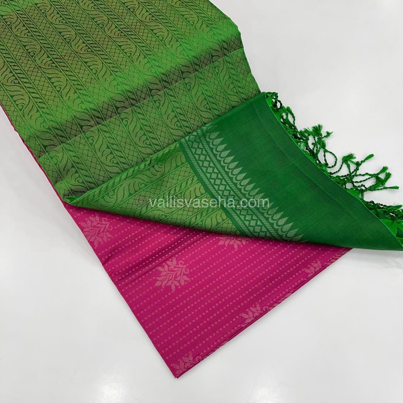 Pure Soft Silk Saree - Vaira Voosi design - Dark Pink With Green Combo - VVPSS016