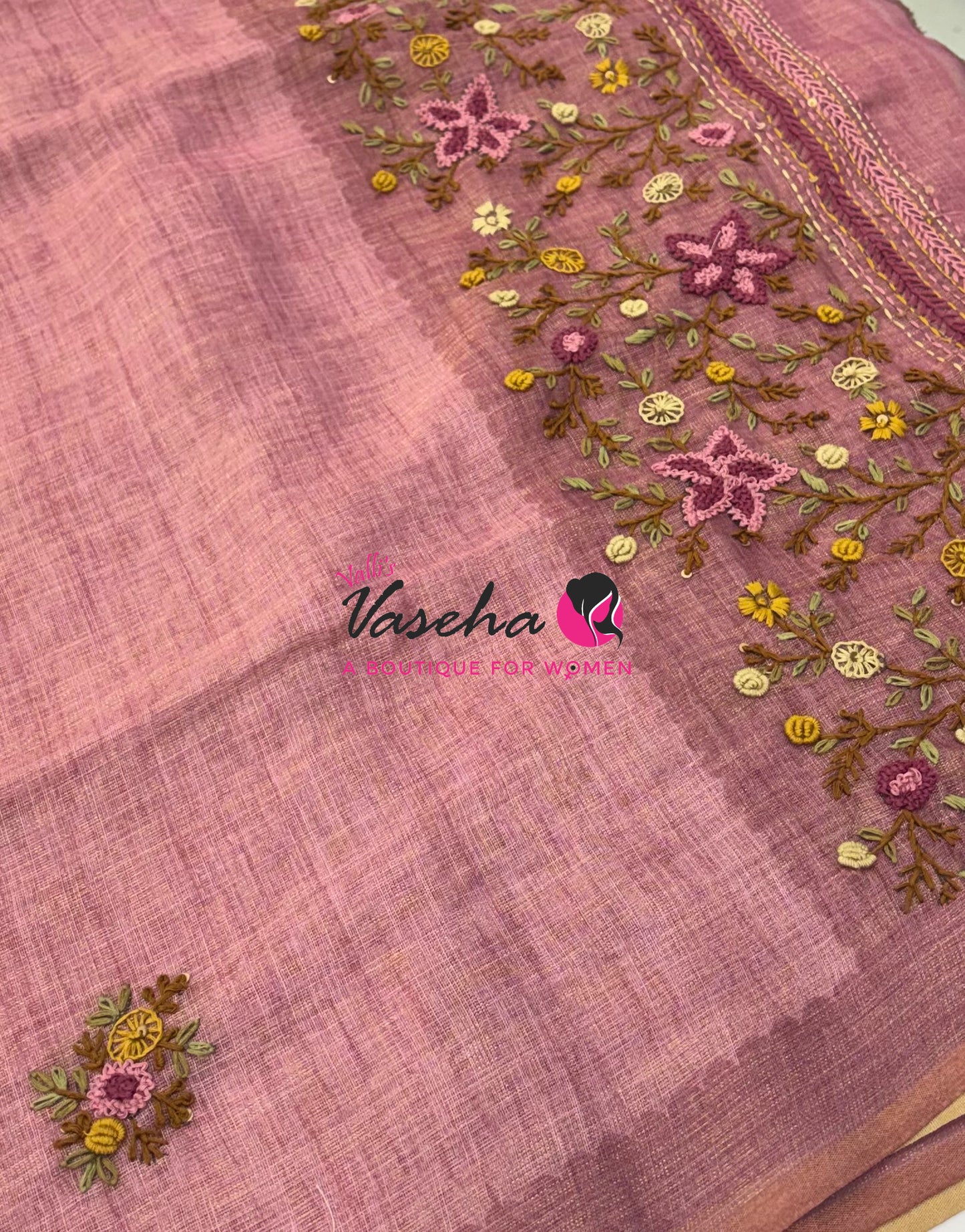French Knot - Linen Tissue Saree  - Heavy Work Blouse - VVLFN020