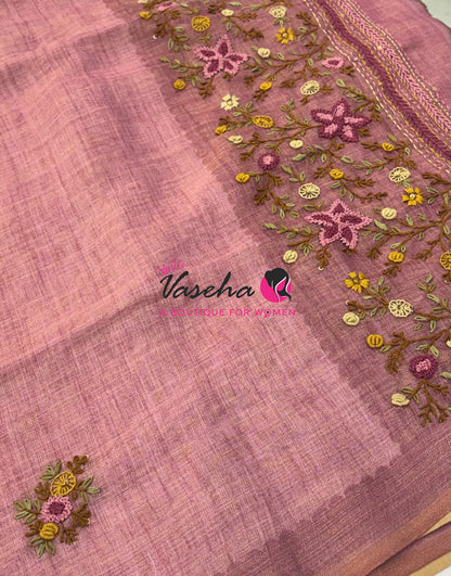 French Knot - Linen Tissue Saree  - Heavy Work Blouse - VVLFN020