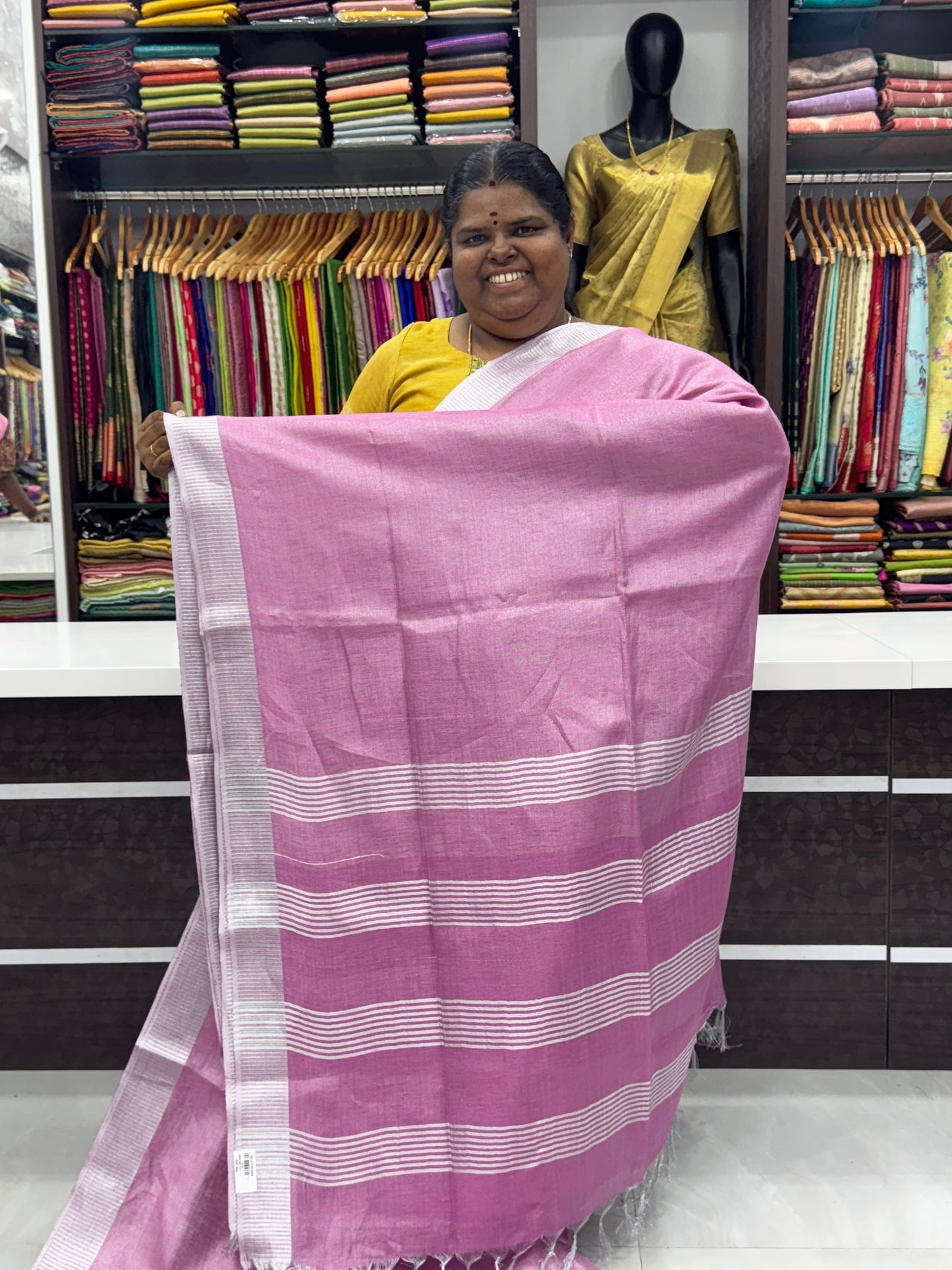 Tissue Linen Saree - Baby Pink Shade - VVTLS001