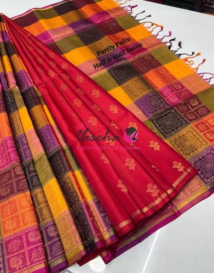 Pure Soft Silk Saree - Partly Pallu -  Half & Half Saree - VVPSS088