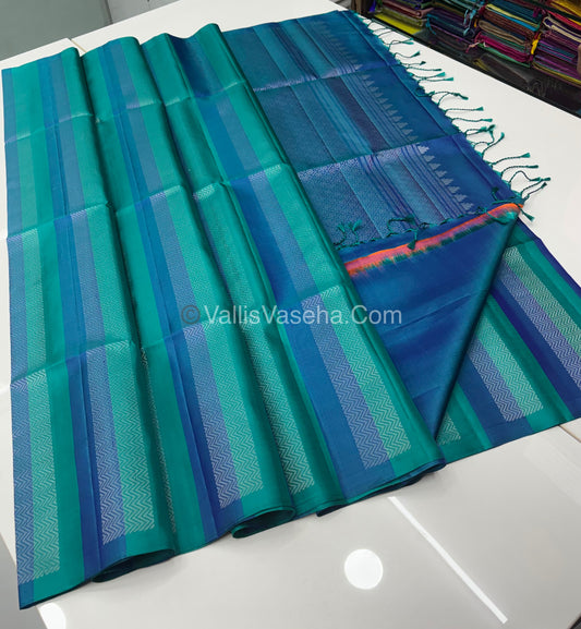 Pure Soft Silk Saree - Border Less  - Sea Blue & Peacock Blue Shade - VVPSS068