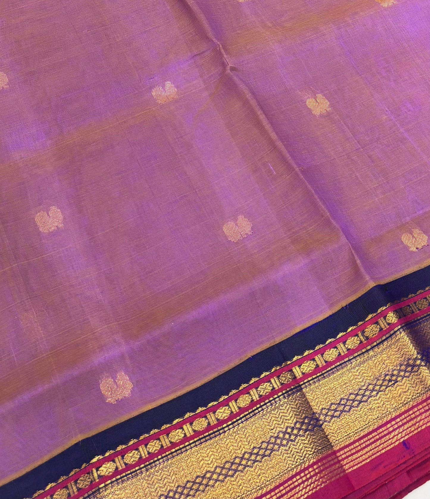 Pure Korvai Silk Cotton - Lavender with  Blue - VVKSC025