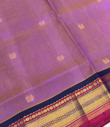 Pure Korvai Silk Cotton - Lavender with  Blue - VVKSC025