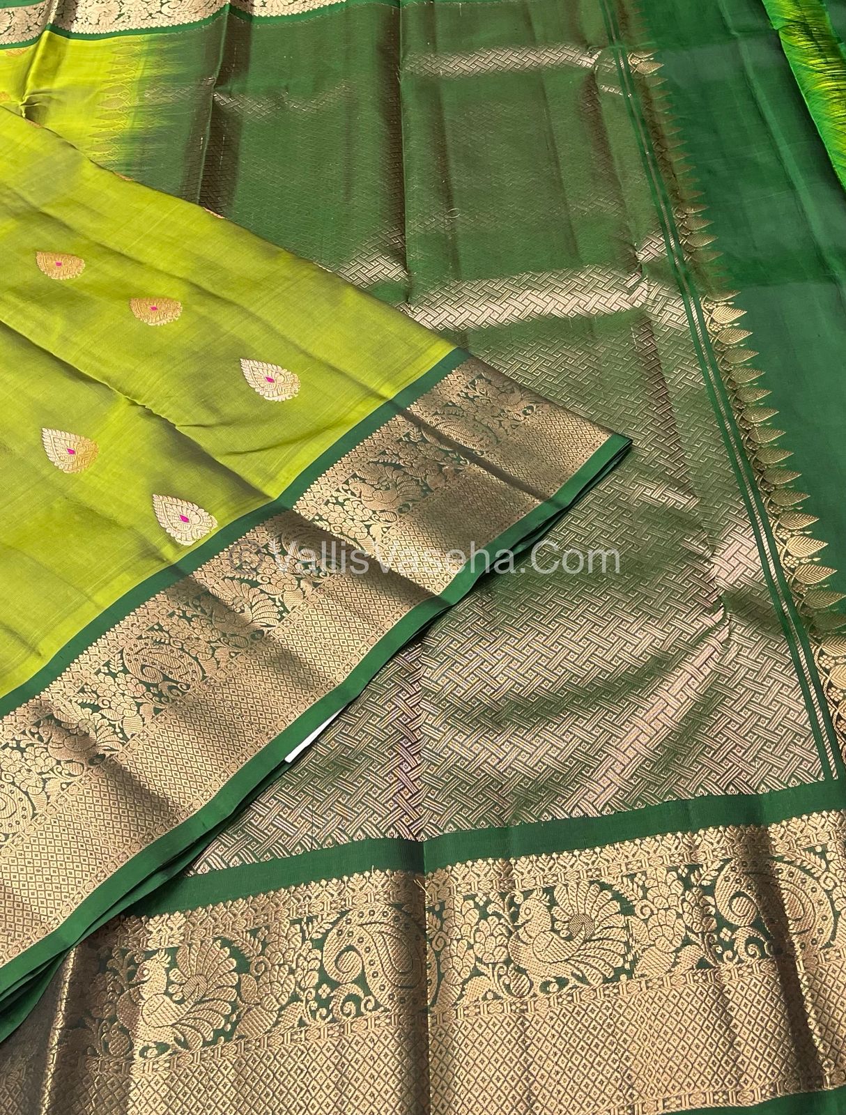 Half Mix - Pure Soft Silk Saree - Green & Dark Green Shade - VVPSS031