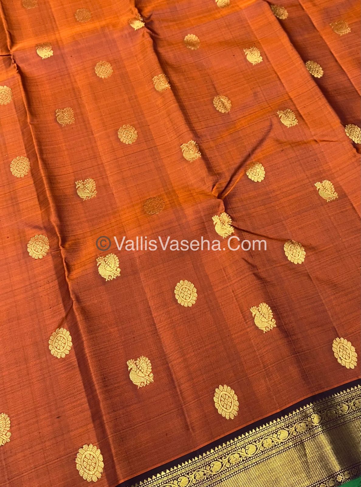 Pure Kanchipuram Silk Saree - Rust Orange & Wine Brown Combo - VVPS014