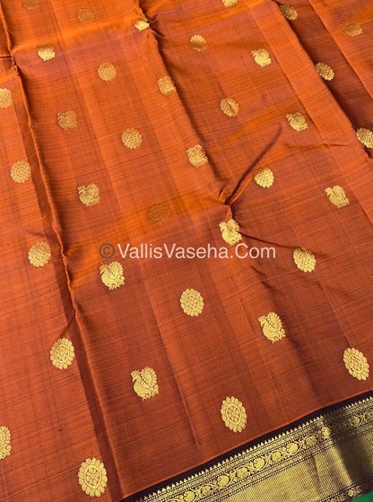 Pure Kanchipuram Silk Saree - Rust Orange & Wine Brown Combo - VVPS014