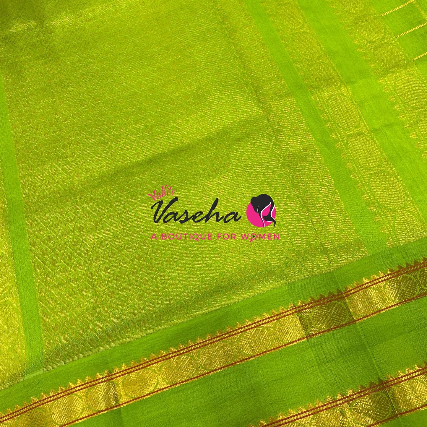 Pure Korvai Silk Cotton With Retta Petta Border - Checks pattern - Cream & Green- VVKSC013