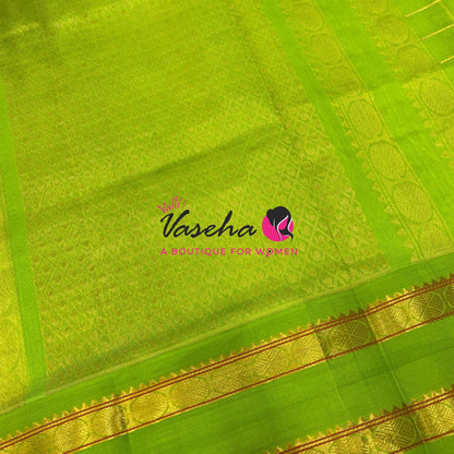 Pure Korvai Silk Cotton With Retta Petta Border - Checks pattern - Cream & Green- VVKSC013