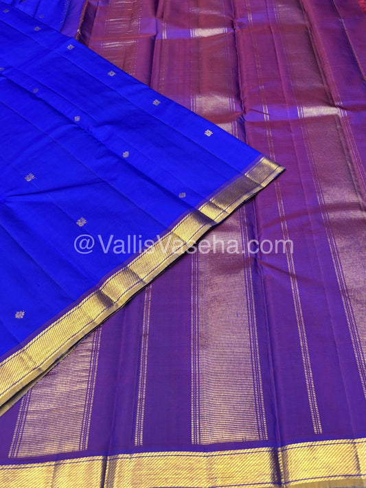 Pure Kanchipuram Silk Saree - Blue & Purplish Pink Combo - VVPS016