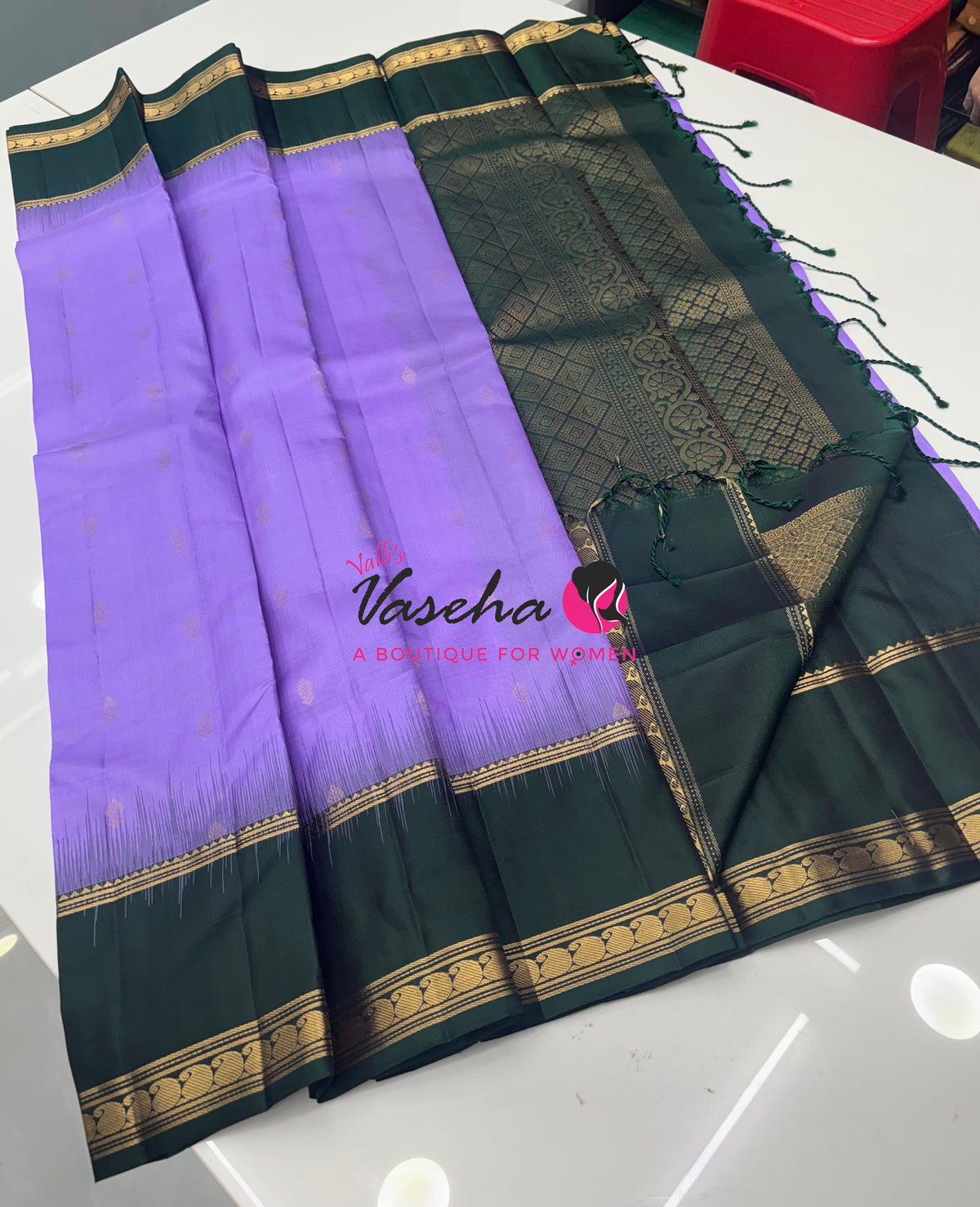 Pure Soft Silk Saree  - Lavender With Green Combo - VVPSS149
