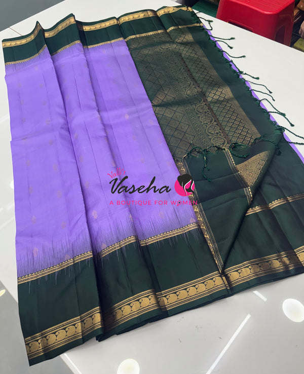 Pure Soft Silk Saree  - Lavender With Green Combo - VVPSS149
