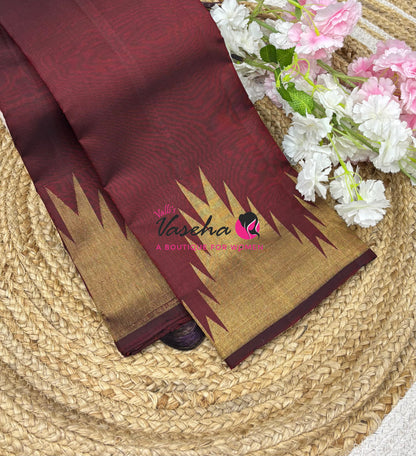 Pure Vintage Kanchipuram Silk Saree  - Thalampoo - Maroon Shade VVPS019