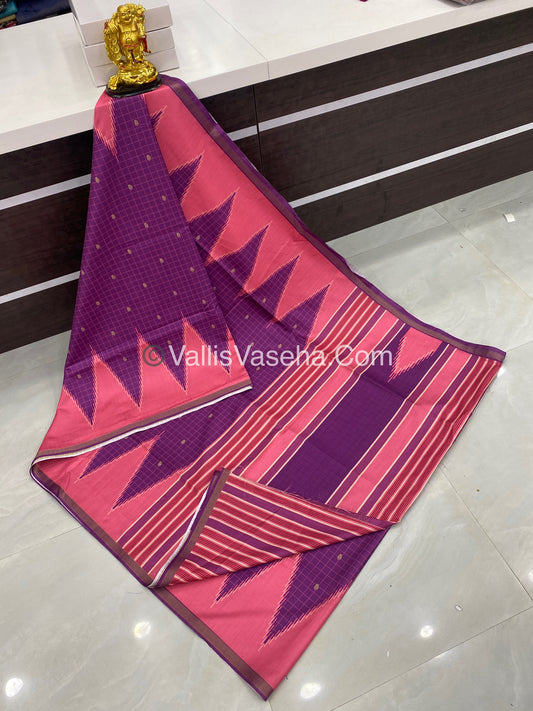 Semi Chanderi Saree - Purple & Pink Combo - VVSCS003