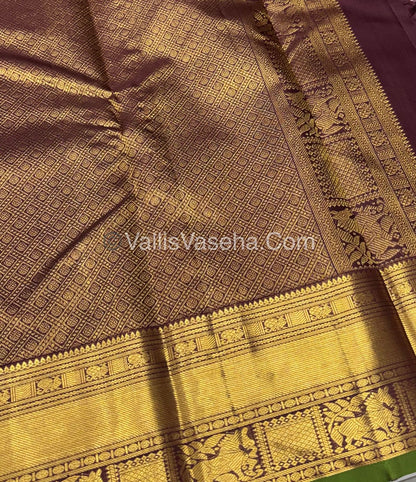 Pure Kanchipuram Silk Saree - Light Lavender & Wine Brown Shade  - VVPS022