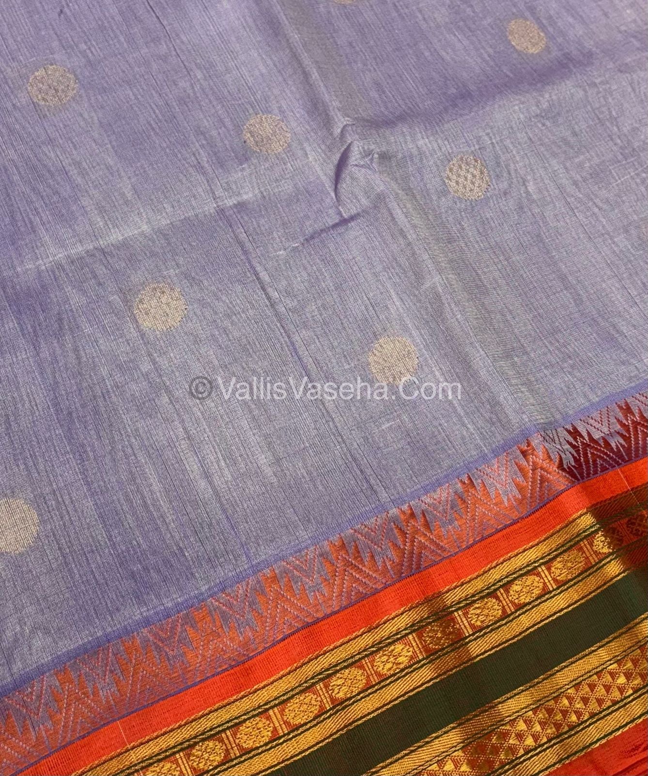 Pure Korvai Silk Cotton Saree - Lavender with Orange- VVKSC030