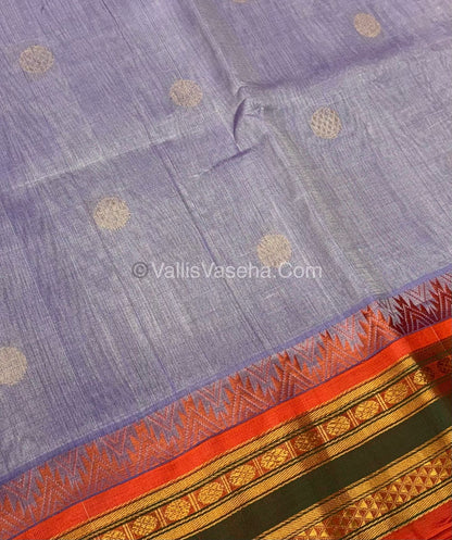 Pure Korvai Silk Cotton Saree - Lavender with Orange- VVKSC030