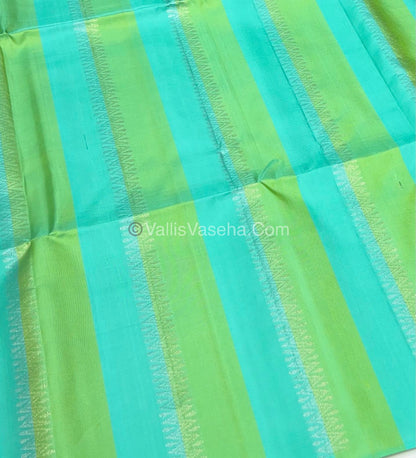 Pure Soft Silk Saree - Border Less  - Green & Blue Shade - VVPSS055