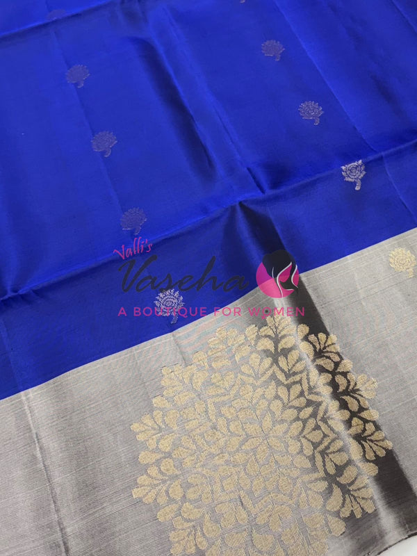 Pure Soft Silk Saree - (1.75 Warp) Shade Of Blue & Grey Combo - VVPSS064