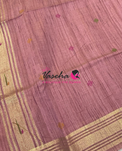 Muga Tissue Linen Saree - Pink Shade - VVMLT002