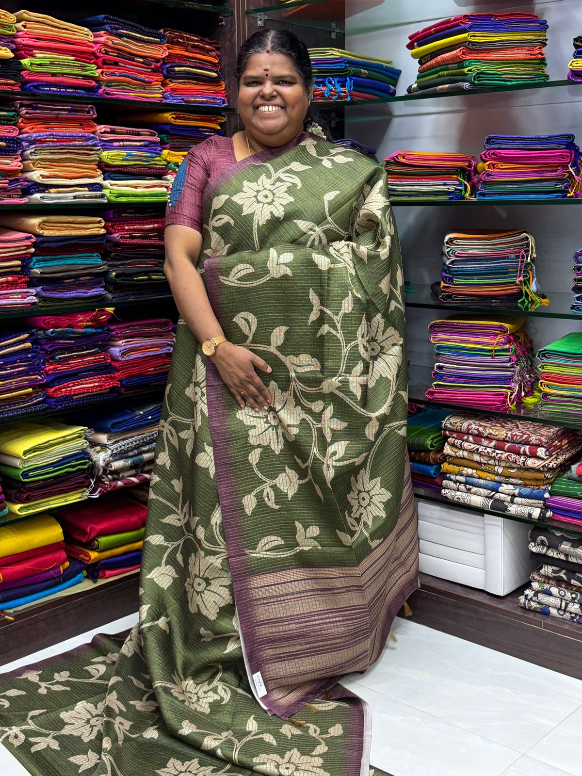 Art Tussar / Art Silk - Green & Brown - VVATS003