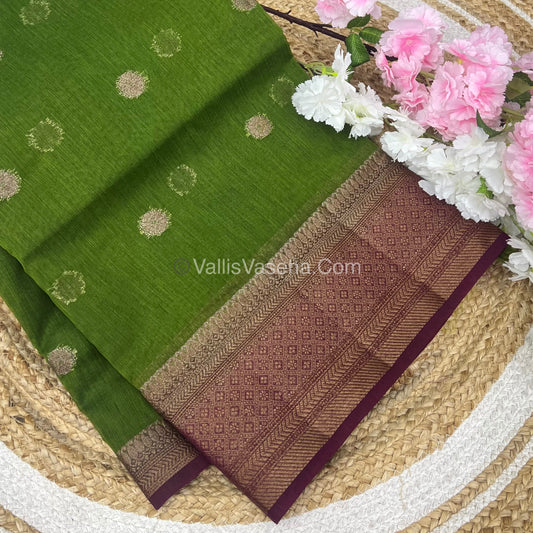 Bamboo Silk Saree  - Dark Green ( Pasi Payaru Green) with Wine Shade - VVBSS001