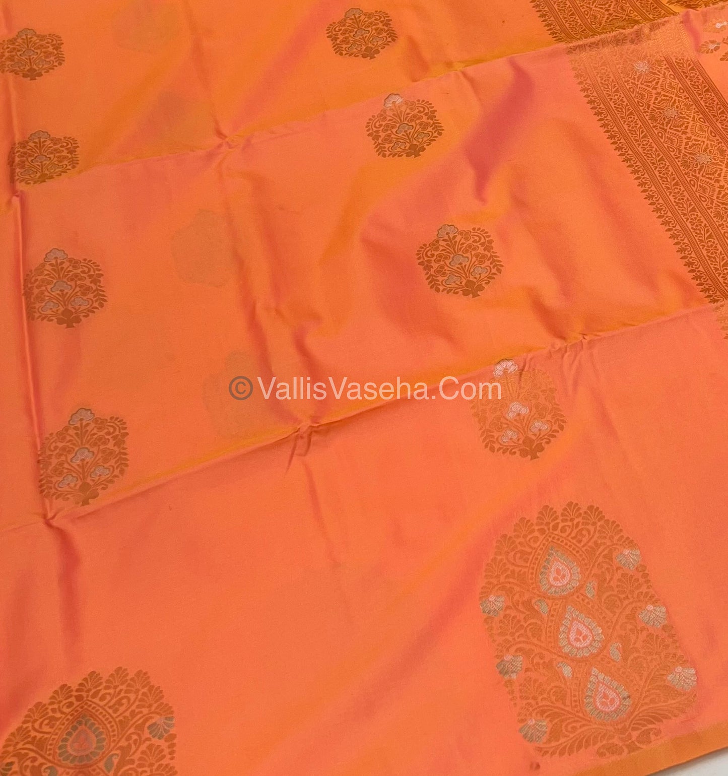 Semi Soft Silk - Border Butta  - Peach Mixed Gold Shade -VVSSS010