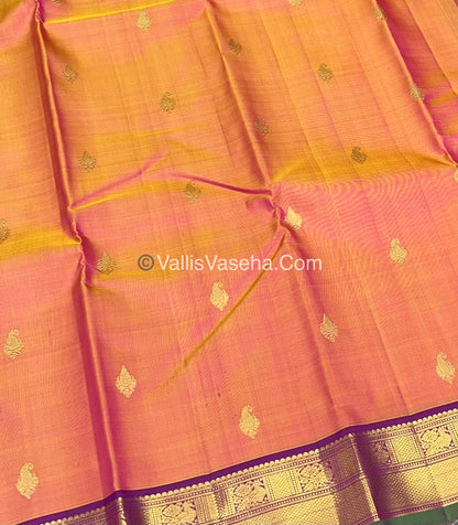 Pure Kanchipuram Silk Saree - Triple Tone Shade(Peachish Gold) & Purplish Pink Combo - VVPS014
