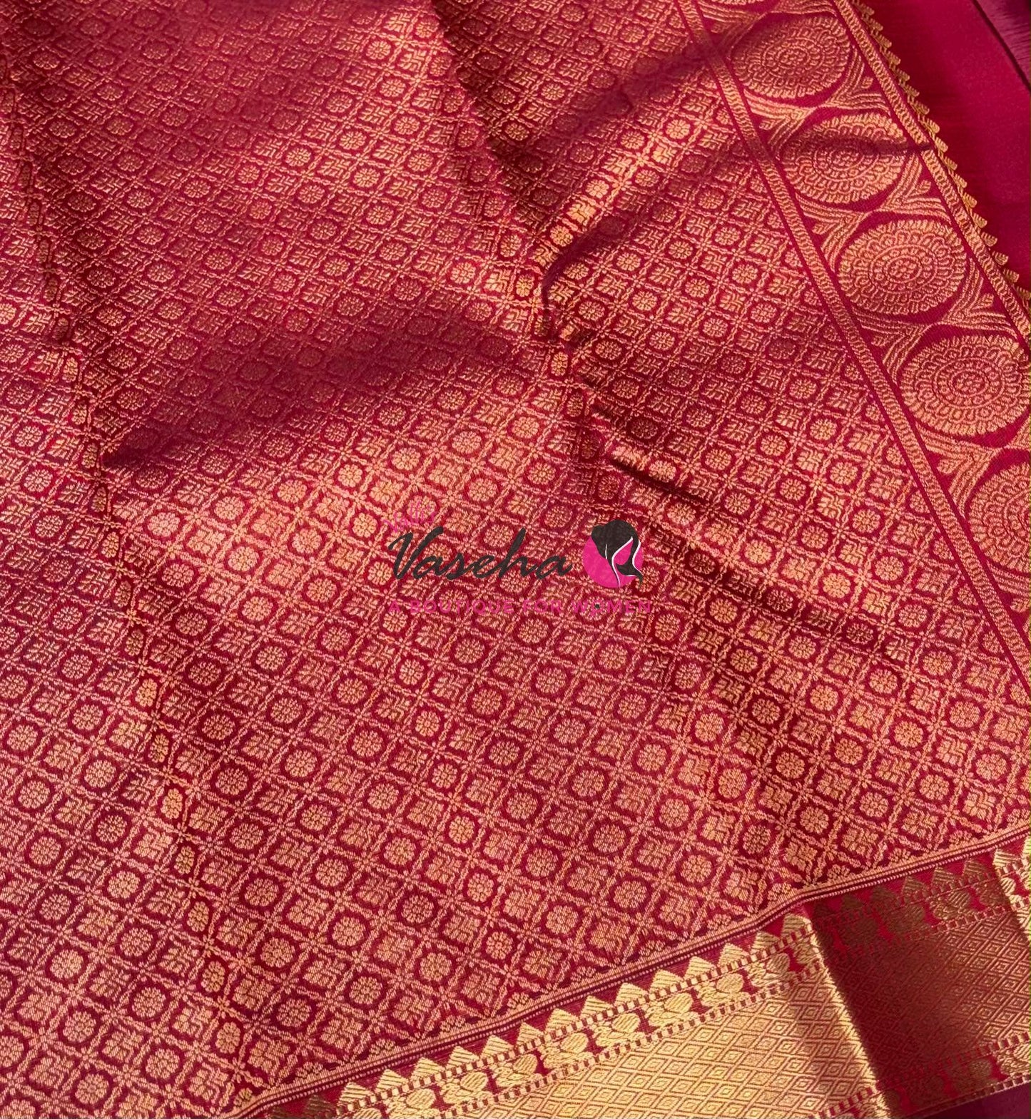 Pure Kanchipuram Silk Saree - Maroon Shade  - VVPS056