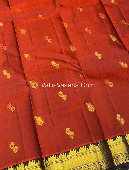 Pure Kanchipuram Silk Saree - Rust Orange with Wine Brown  Combo - VVPS013