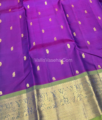 Half Mix - Pure Soft Silk Saree - Purple & double Tone Green Shade - VVPSS032