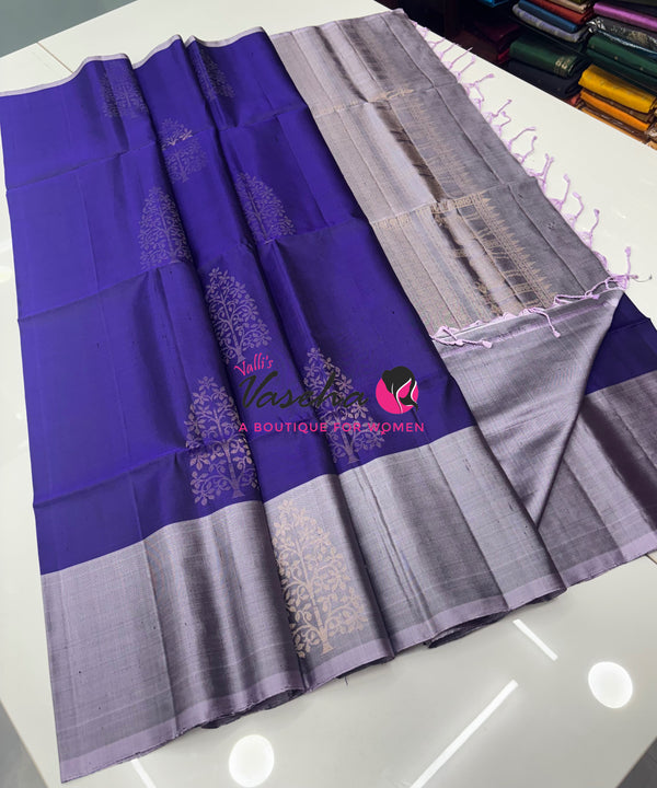 Pure Soft Silk Saree - Violet & Grey Combo - VVPSS111