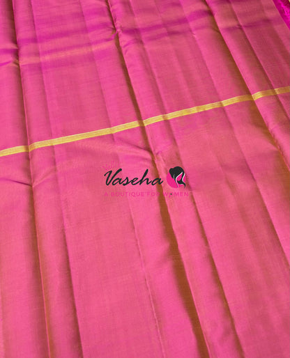 Pure Kanchipuram Silk Saree - Ganga Jamuna Style - Cream With Green/ Pink Combo - VVPS021