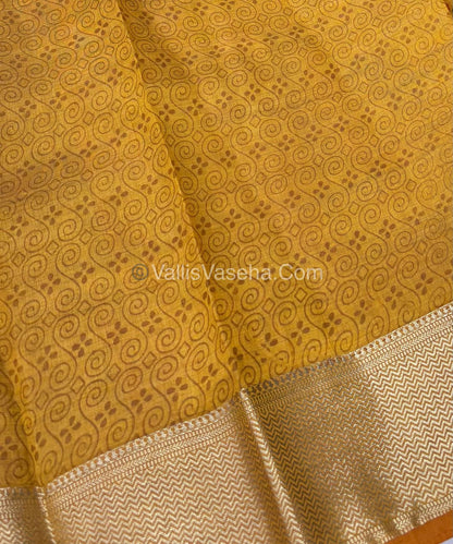 Semi Tussar Silk Saree - Ikkat / Pochampally Design - Mustard Yellow Shade - VVSTS034