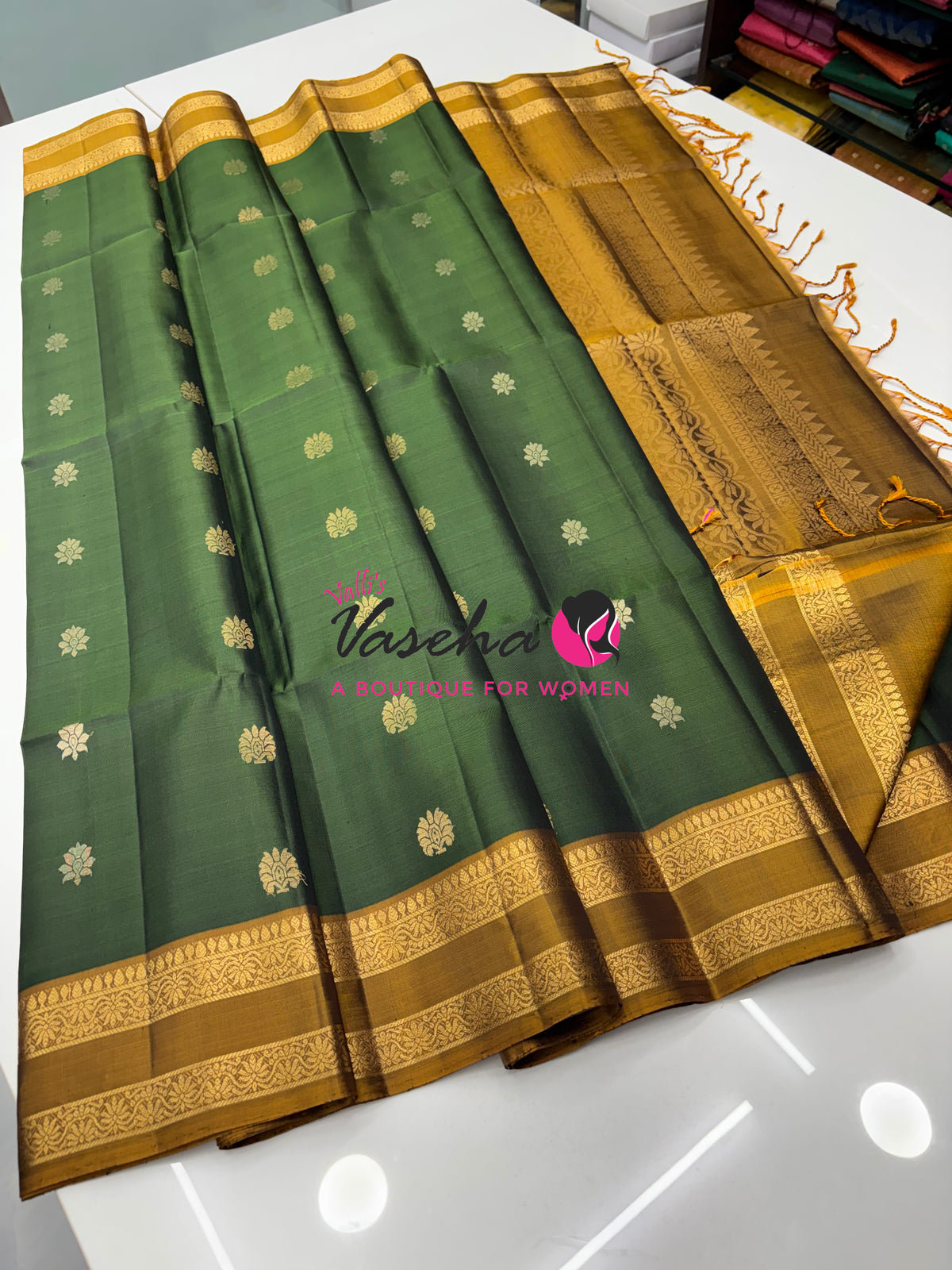 Pure Soft Silk Saree  -  Green & Mustard Yellow Combo - VVPSS152