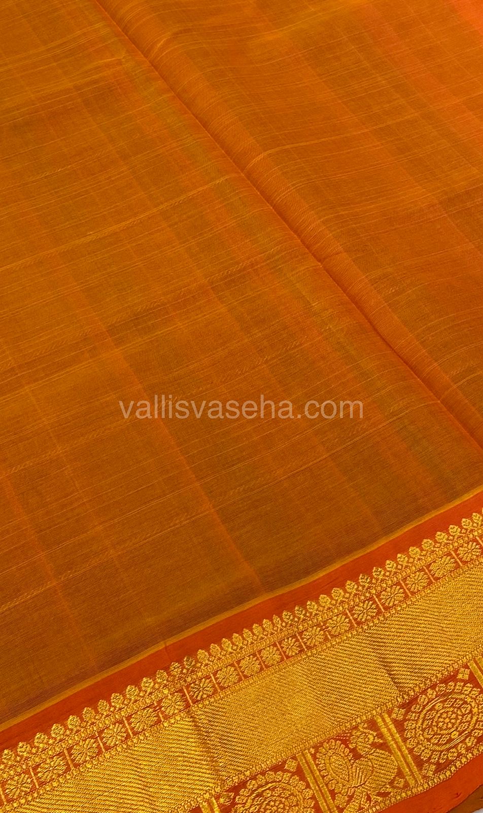 Pure Silk Cotton Saree - Mayil & Chakkaram Design - Green with Orange - VVMC001