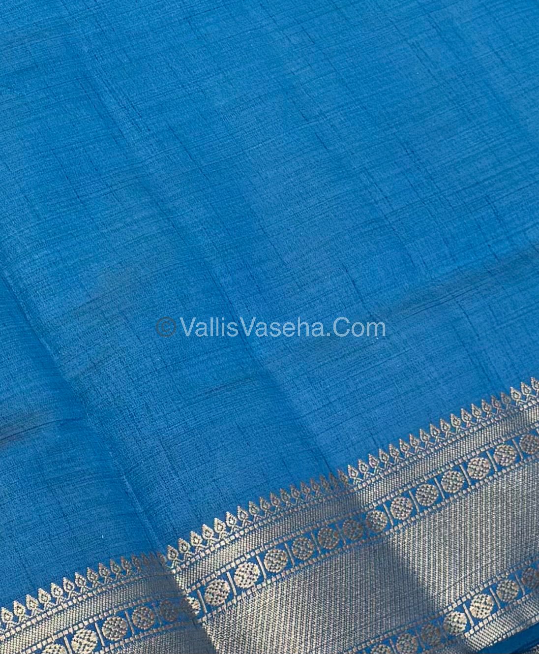 Semi Tussar Silk - Grand Pallu  - Blue Shade - VVSTS023
