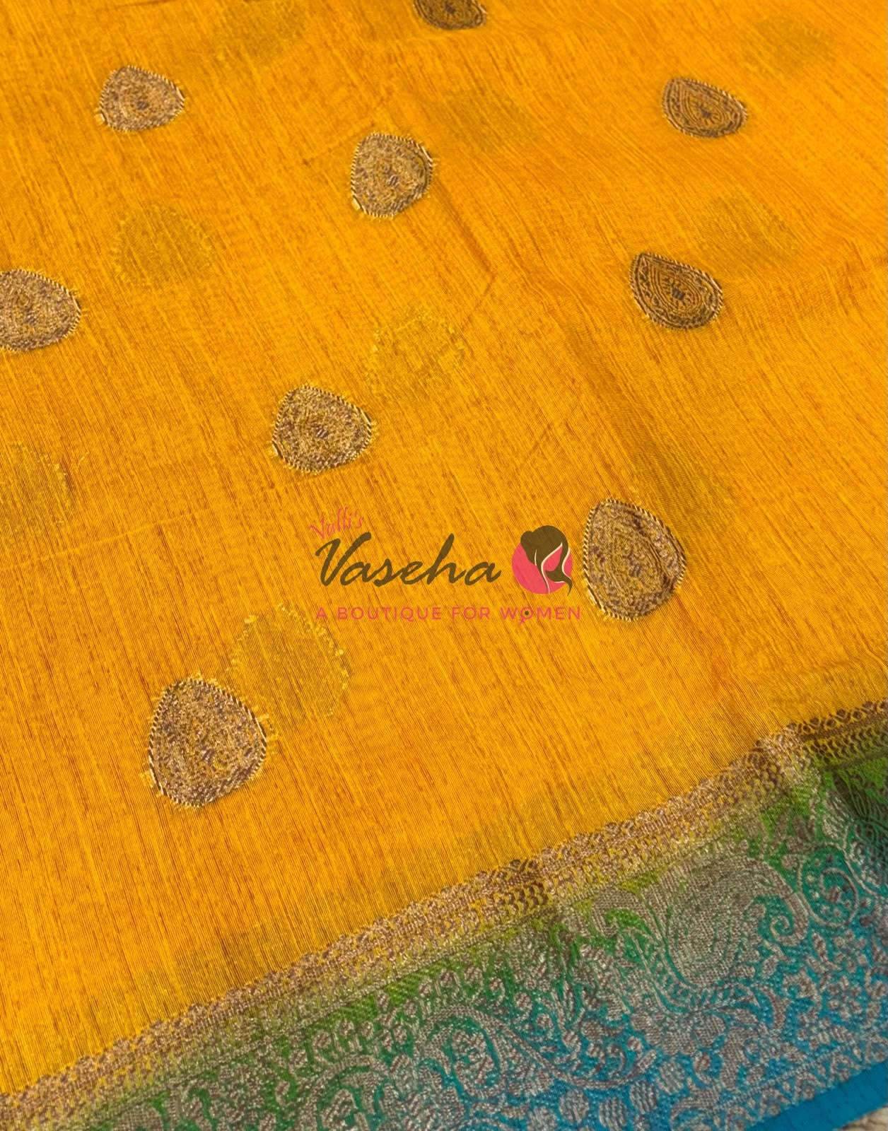 Bamboo Silk Saree- Yellow with Blue Shade - VVBSS016