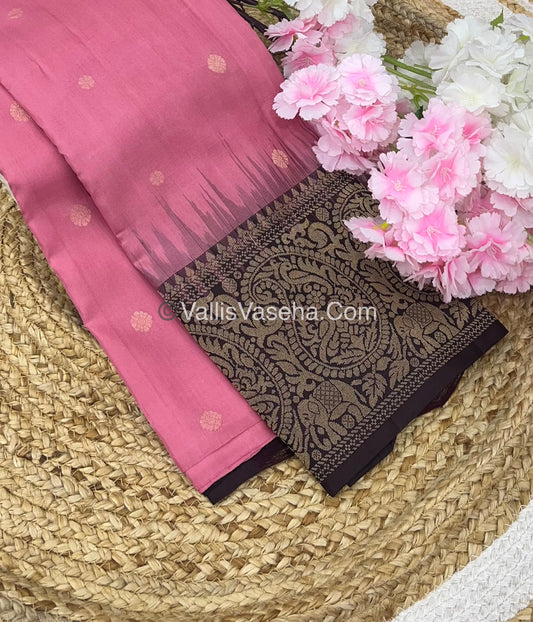 Pure Soft Silk Saree - One Side Border - Light Pink & Coffee Brown Combo - VVPSS045