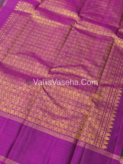 Pure Vintage Korvai Kanchipuram Silk Saree - Green & Purplish Pink Combo - VVPS021