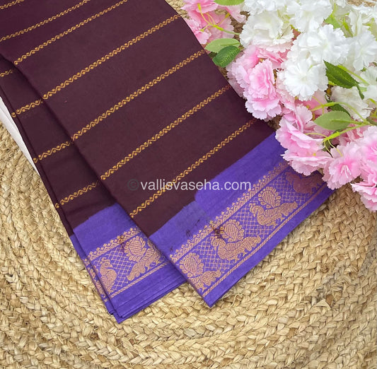 Sungudi Cotton Saree | Velthari Design - Brown with Lavender Shade - VVSCV001