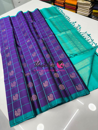 Pure Soft Silk Saree - Purple  & Blue Combo - 1 - VVPSS055