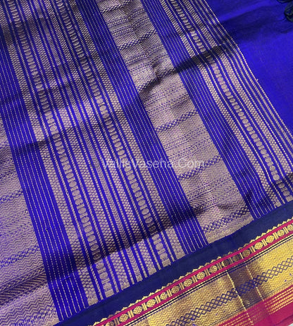 Pure Korvai Silk Cotton Saree - Peachish Gold with Blue - VVKSC004